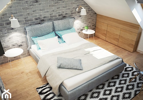 Projekt sypialni na poddaszu - Średnia biała szara sypialnia na poddaszu, styl skandynawski - zdjęcie od Mart-Design Architektura Wnętrz