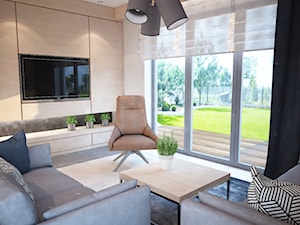 Projekt domu jednorodzinnego w Tobolicach - Mały biały salon z tarasem / balkonem, styl nowoczesny - zdjęcie od Mart-Design Architektura Wnętrz