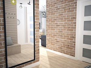 Projekt mieszkania w Warszawie - Średni z wieszakiem biały brązowy hol / przedpokój, styl industrialny - zdjęcie od Mart-Design Architektura Wnętrz