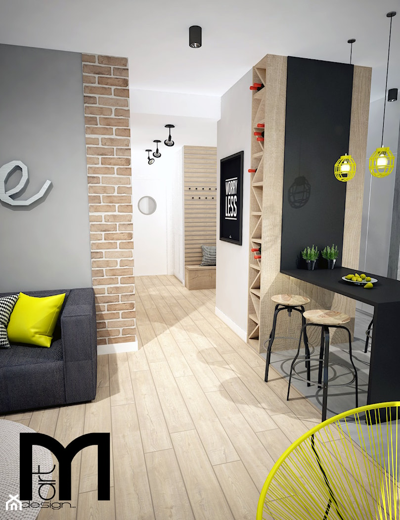 Projekt mieszkania w Warszawie - Mała brązowa czarna szara jadalnia w kuchni, styl industrialny - zdjęcie od Mart-Design Architektura Wnętrz - Homebook