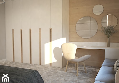 Przytulna sypialnia - Średnia beżowa brązowa z panelami tapicerowanymi sypialnia, styl nowoczesny - zdjęcie od Mart-Design Architektura Wnętrz