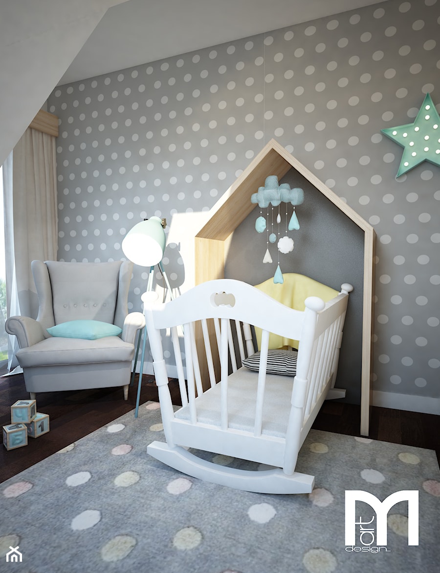 Projekt pokoju niemowlaka - Mały szary pokój dziecka dla niemowlaka dla chłopca dla dziewczynki, styl nowoczesny - zdjęcie od Mart-Design Architektura Wnętrz