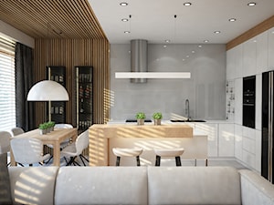 Projekt domu Warszawa Pruszków - Mały biały szary salon z kuchnią z jadalnią, styl nowoczesny - zdjęcie od Mart-Design Architektura Wnętrz
