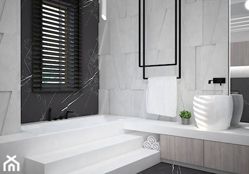 Nowoczesna łazienka z betonowymi panelami 3D - Średnia z lustrem z marmurową podłogą z punktowym oświetleniem łazienka z oknem, styl nowoczesny - zdjęcie od Mart-Design Architektura Wnętrz