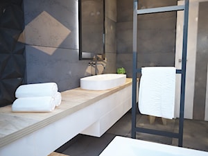 Ciemna łazienka, a jednak przytulna... - Średnia bez okna z lustrem z punktowym oświetleniem łazienka, styl industrialny - zdjęcie od Mart-Design Architektura Wnętrz
