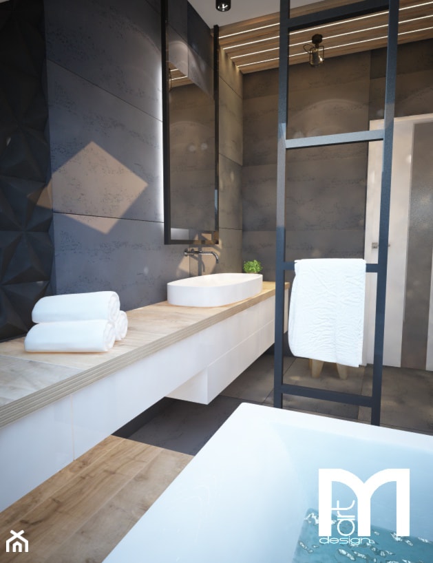 Ciemna łazienka, a jednak przytulna... - Średnia bez okna z lustrem z punktowym oświetleniem łazienka, styl industrialny - zdjęcie od Mart-Design Architektura Wnętrz