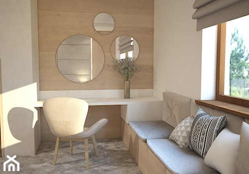 Przytulna sypialnia - Małe w osobnym pomieszczeniu z sofą z zabudowanym biurkiem białe biuro, styl skandynawski - zdjęcie od Mart-Design Architektura Wnętrz