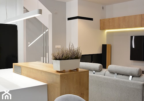 Realizacja wnętrz domu jednorodzinnego w Warszawie - Średni szary salon z kuchnią z jadalnią, styl nowoczesny - zdjęcie od Mart-Design Architektura Wnętrz