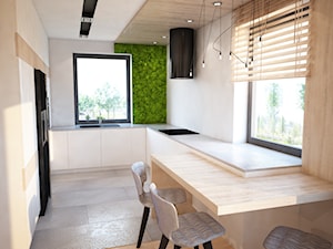 Kuchnia z mchem - Średnia otwarta biała z zabudowaną lodówką z nablatowym zlewozmywakiem kuchnia w kształcie litery l, styl nowoczesny - zdjęcie od Mart-Design Architektura Wnętrz