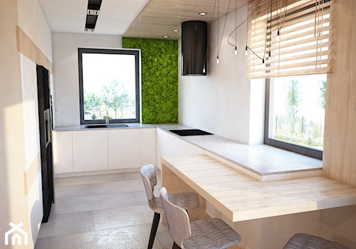Kuchnia z mchem - Średnia otwarta biała z zabudowaną lodówką z nablatowym zlewozmywakiem kuchnia w kształcie litery l, styl nowoczesny - zdjęcie od Mart-Design Architektura Wnętrz