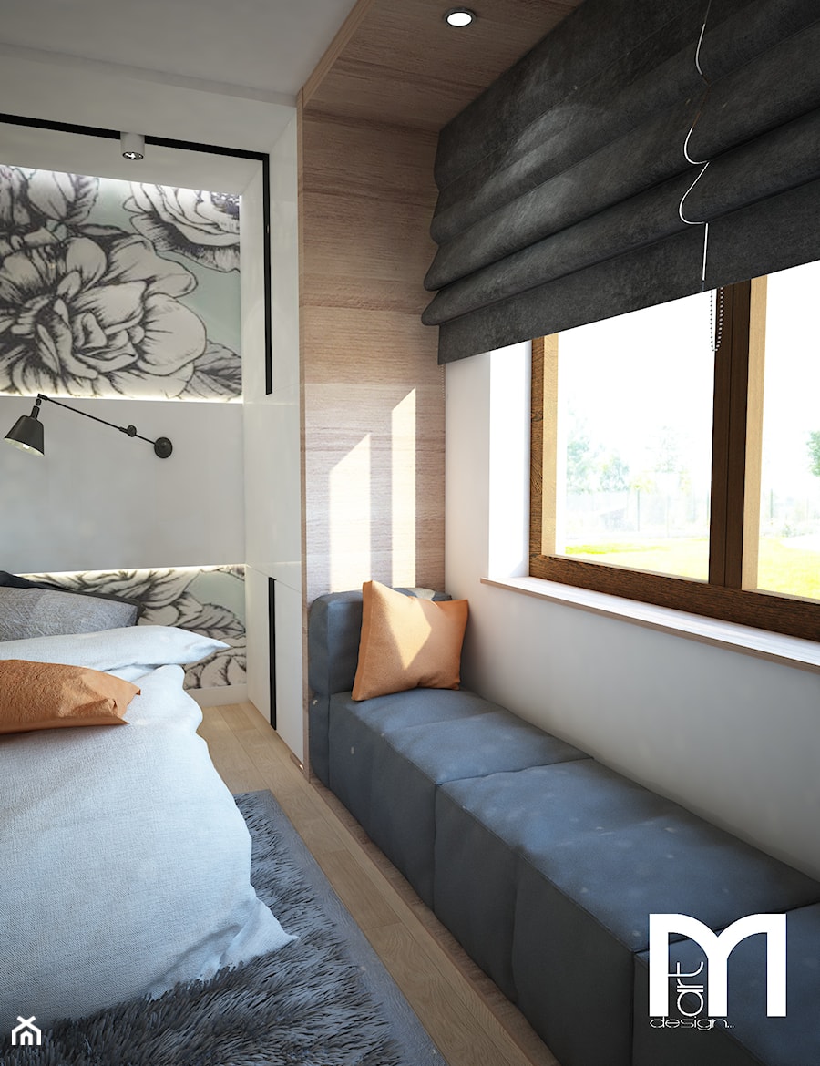Projekt domu jednorodzinnego z pastelowymi kolorami - Średnia biała sypialnia, styl nowoczesny - zdjęcie od Mart-Design Architektura Wnętrz