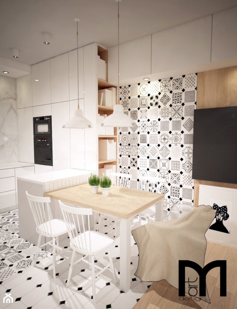 Projekt mieszkania 60m² - Średnia szara jadalnia w salonie w kuchni, styl nowoczesny - zdjęcie od Mart-Design Architektura Wnętrz