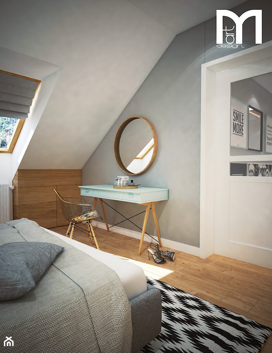 Projekt sypialni na poddaszu - Średnia szara sypialnia, styl nowoczesny - zdjęcie od Mart-Design Architektura Wnętrz
