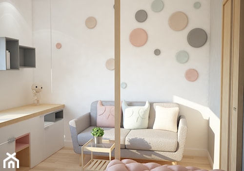 Projekt domu jednorodzinnego z pastelowymi kolorami - Mały biały z panelami tapicerowanymi pokój dziecka dla dziecka dla nastolatka dla dziewczynki, styl nowoczesny - zdjęcie od Mart-Design Architektura Wnętrz