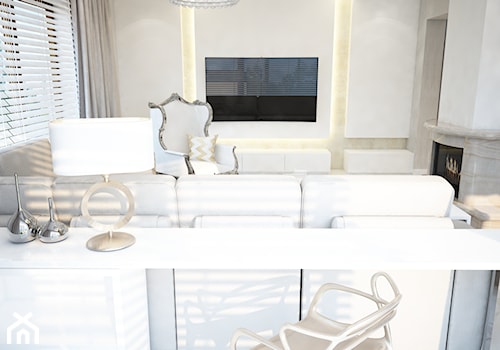 Dom koło Ostrołęki w stylu GLAMOUR - Średni biały salon, styl glamour - zdjęcie od Mart-Design Architektura Wnętrz
