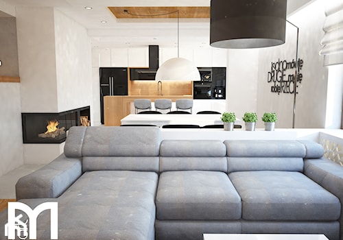Dom jednorodzinny okolice Ostrołęki - Średni szary salon z kuchnią, styl nowoczesny - zdjęcie od Mart-Design Architektura Wnętrz