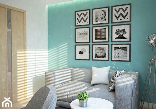 Projekt domu jednorodzinnego z pastelowymi kolorami - Średnie z sofą białe turkusowe z fotografiami na ścianie biuro, styl nowoczesny - zdjęcie od Mart-Design Architektura Wnętrz