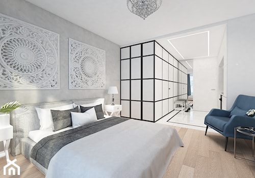 Kawalerka na wynajem w Warszawie - Duża biała szara sypialnia, styl glamour - zdjęcie od Mart-Design Architektura Wnętrz