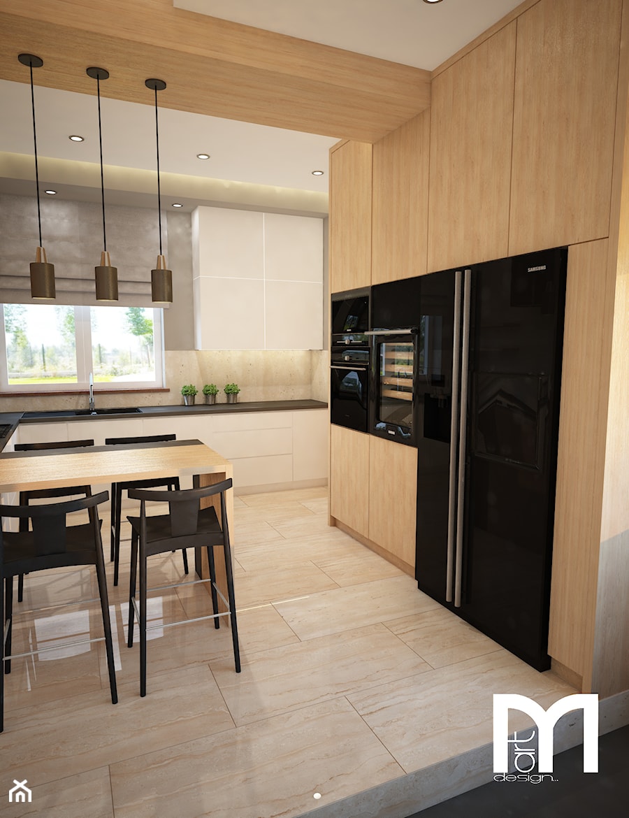 Dom w Brodnicy - Duża otwarta z zabudowaną lodówką kuchnia w kształcie litery g, styl nowoczesny - zdjęcie od Mart-Design Architektura Wnętrz