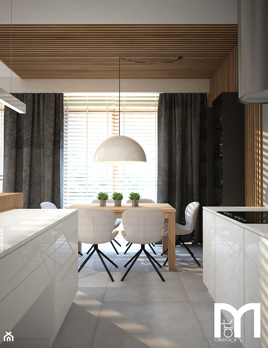 Projekt domu Warszawa Pruszków - Średnia beżowa biała jadalnia w kuchni, styl minimalistyczny - zdjęcie od Mart-Design Architektura Wnętrz