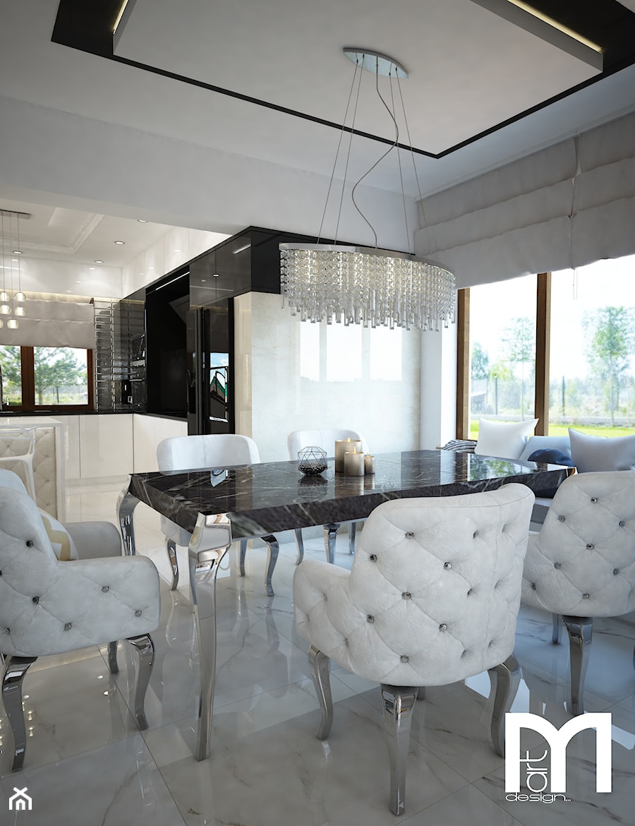 Dom koło Ostrołęki w stylu GLAMOUR - Średnia biała jadalnia w kuchni, styl glamour - zdjęcie od Mart-Design Architektura Wnętrz
