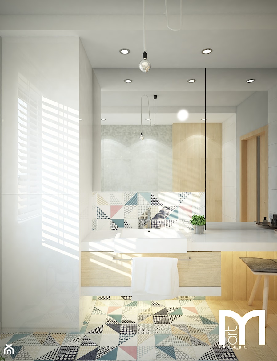 Projekt domu jednorodzinnego z pastelowymi kolorami - Mała średnia łazienka z oknem, styl skandynawski - zdjęcie od Mart-Design Architektura Wnętrz