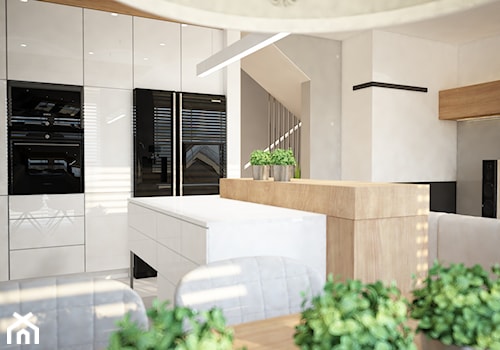Projekt domu Warszawa Pruszków - Duża otwarta z kamiennym blatem biała z zabudowaną lodówką kuchnia jednorzędowa z wyspą lub półwyspem, styl nowoczesny - zdjęcie od Mart-Design Architektura Wnętrz