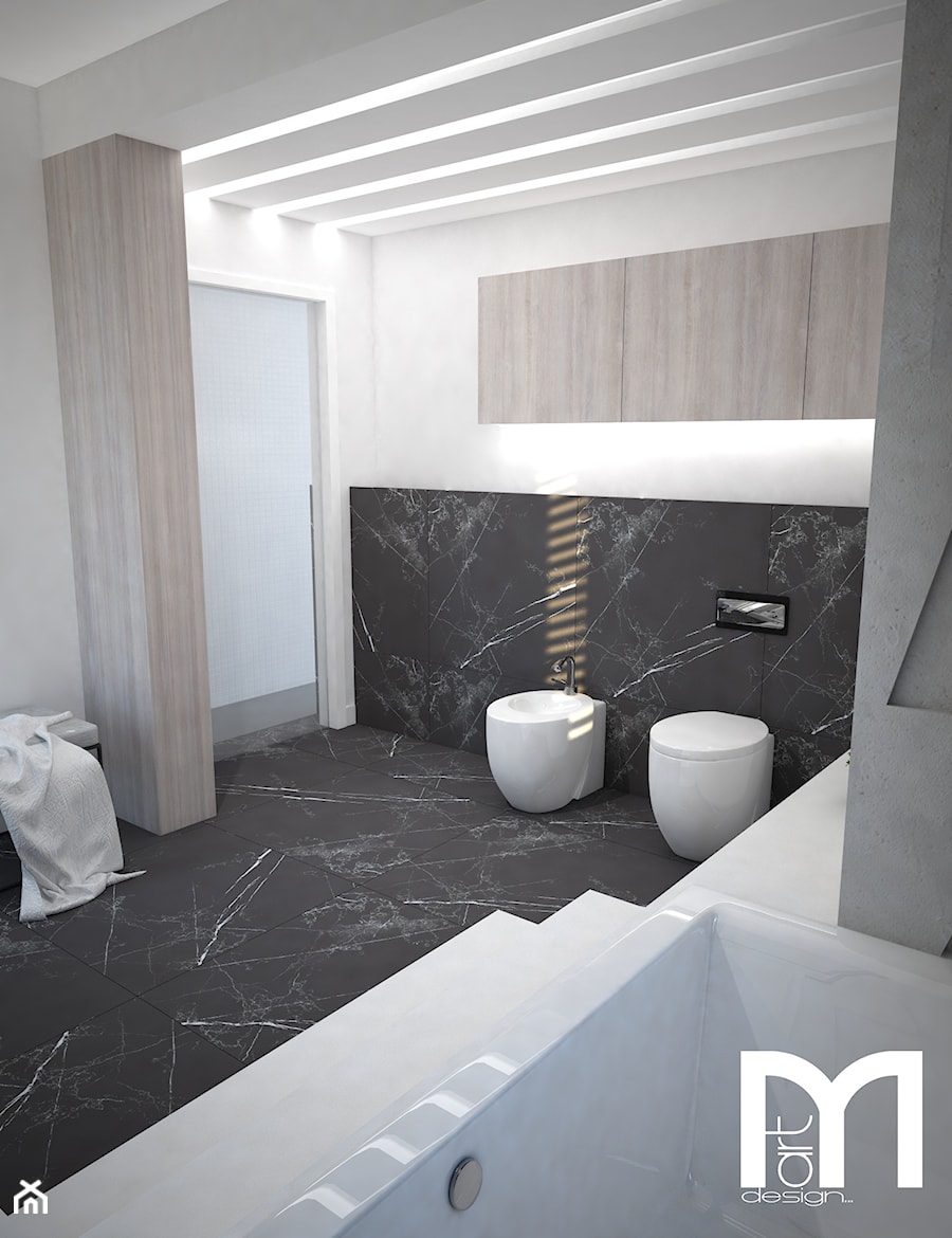 Nowoczesna łazienka z betonowymi panelami 3D - Średnia bez okna z marmurową podłogą łazienka, styl nowoczesny - zdjęcie od Mart-Design Architektura Wnętrz