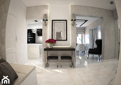 Dom koło Ostrołęki w stylu GLAMOUR - Średni biały z marmurem na podłodze hol / przedpokój, styl glamour - zdjęcie od Mart-Design Architektura Wnętrz