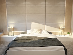 Przytulna sypialnia - Średnia beżowa biała z panelami tapicerowanymi sypialnia, styl skandynawski - zdjęcie od Mart-Design Architektura Wnętrz