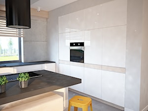 Projekt domu jednorodzinnego w Tobolicach - Średnia duża otwarta szara z zabudowaną lodówką kuchnia w kształcie litery l z wyspą lub półwyspem, styl nowoczesny - zdjęcie od Mart-Design Architektura Wnętrz