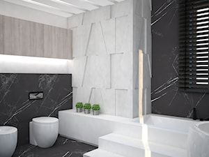 Nowoczesna łazienka z betonowymi panelami 3D - Średnia z marmurową podłogą z punktowym oświetleniem łazienka z oknem, styl minimalistyczny - zdjęcie od Mart-Design Architektura Wnętrz