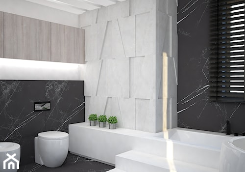 Nowoczesna łazienka z betonowymi panelami 3D - Średnia z marmurową podłogą z punktowym oświetleniem łazienka z oknem, styl minimalistyczny - zdjęcie od Mart-Design Architektura Wnętrz