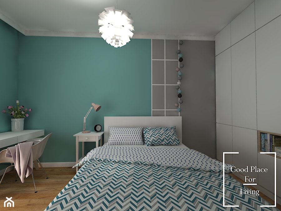 Osiedle Fi - 48 m2 - Mała szara zielona sypialnia, styl nowoczesny - zdjęcie od Good Place For Living