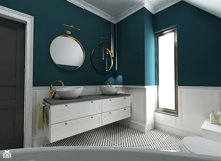 Eklektyzm - Średnia na poddaszu z lustrem z dwoma umywalkami łazienka z oknem, styl nowoczesny - zdjęcie od Good Place For Living