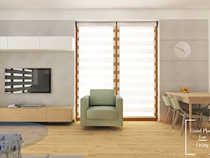 Dom w odcieniach cappuccino - Mały biały szary salon z jadalnią, styl minimalistyczny - zdjęcie od Good Place For Living