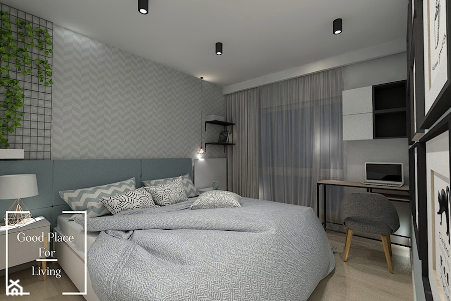 Mieszkanie w odcieniach pasteli - Średnia szara z biurkiem sypialnia, styl nowoczesny - zdjęcie od Good Place For Living
