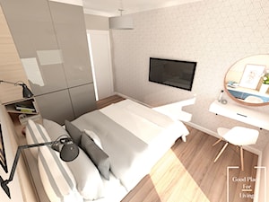 Mieszkanie 56.5 m2 Reduta - Mała biała szara z biurkiem sypialnia, styl nowoczesny - zdjęcie od Good Place For Living