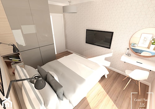 Mieszkanie 56.5 m2 Reduta - Mała biała szara z biurkiem sypialnia, styl nowoczesny - zdjęcie od Good Place For Living