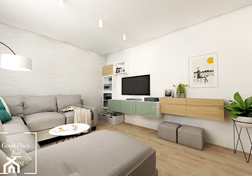 Salon z aneksem - Tymbark - Duży biały szary salon, styl nowoczesny - zdjęcie od Good Place For Living