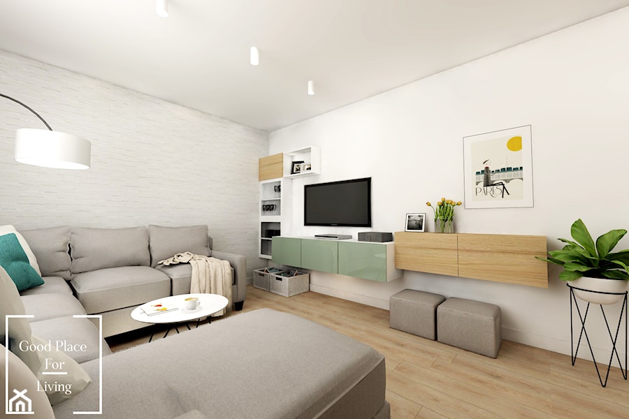 Salon z aneksem - Tymbark - Duży biały szary salon, styl nowoczesny - zdjęcie od Good Place For Living