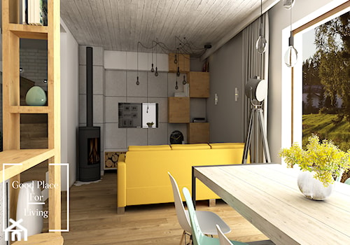 Przytulny industrial - Mały biały szary salon z jadalnią, styl industrialny - zdjęcie od Good Place For Living