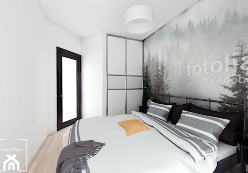 Mała biała szara sypialnia, styl industrialny - zdjęcie od Good Place For Living