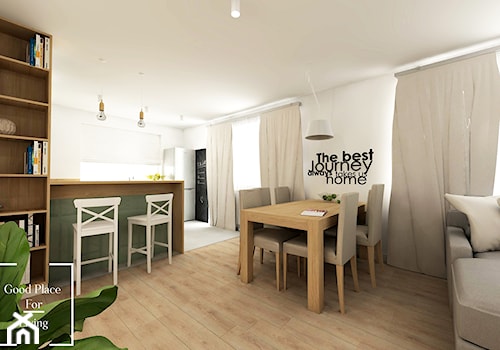 Salon z aneksem - Tymbark - Średnia biała jadalnia w salonie w kuchni, styl nowoczesny - zdjęcie od Good Place For Living