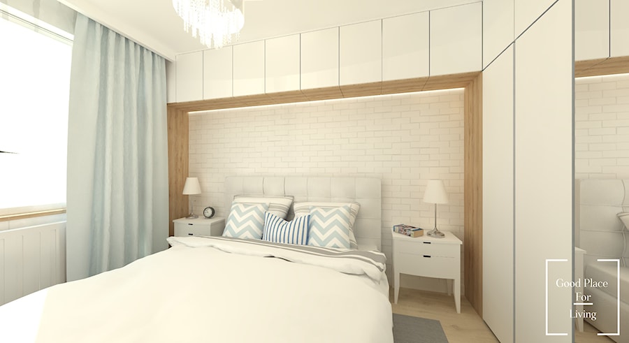 Mieszkanie w turkusach, Kraków ul. Fabryczna - Średnia biała szara sypialnia, styl nowoczesny - zdjęcie od Good Place For Living