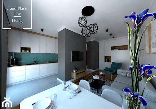 Osiedle Fi - 48 m2 - Duża szara jadalnia w salonie, styl nowoczesny - zdjęcie od Good Place For Living