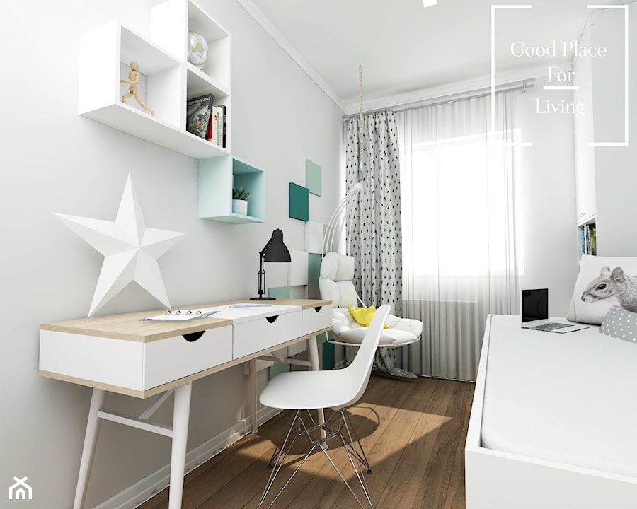 Mieszkanie 56.5 m2 Reduta - Mały szary pokój dziecka dla nastolatka dla chłopca, styl nowoczesny - zdjęcie od Good Place For Living
