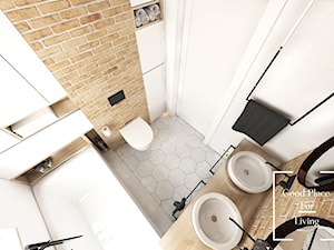 Przytulny industrial - Mała z dwoma umywalkami łazienka z oknem, styl industrialny - zdjęcie od Good Place For Living