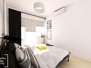 Mała biała sypialnia z balkonem / tarasem, styl industrialny - zdjęcie od Good Place For Living