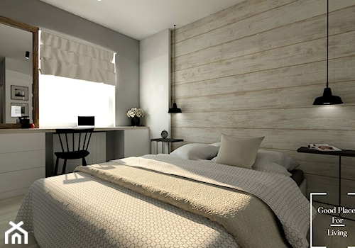 Osiedle Avia - Średnia biała szara z biurkiem sypialnia - zdjęcie od Good Place For Living